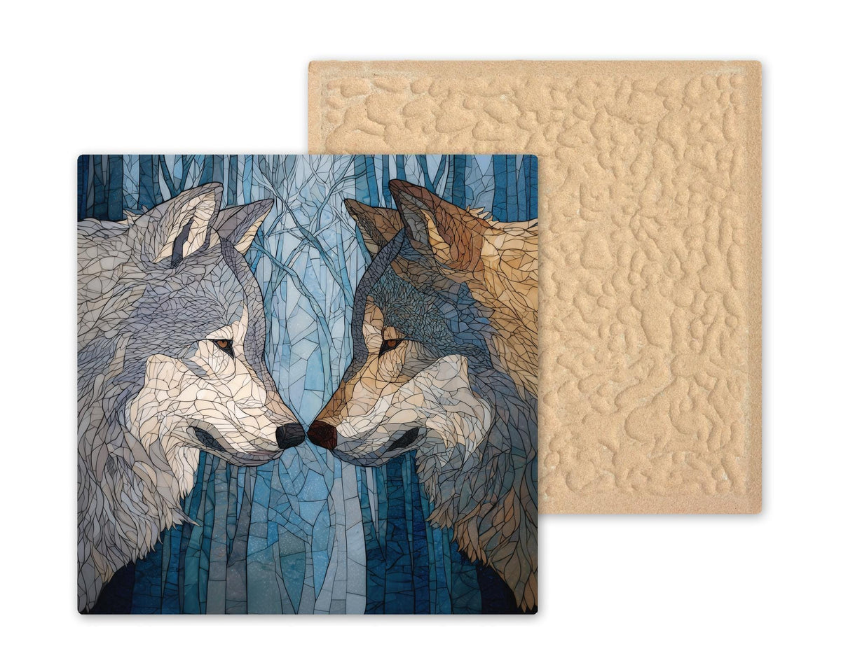 Wolf Pair Ceramic Art Tile – Couple Wolf Art, Meaningful Wildlife Gift, Wolf Lover Nature Decor, Romantic Art