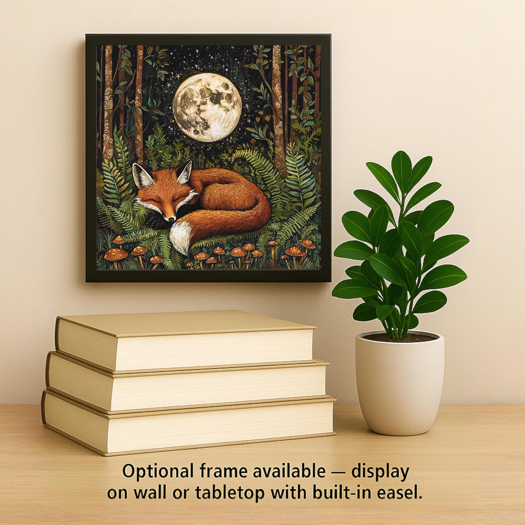 Moon Fox Stained Glass Style Ceramic Art Tile: Night Sky Wall Decor Mystical Home Decor Celestial Wall Art Boho Fox Woodland Moon Celesti