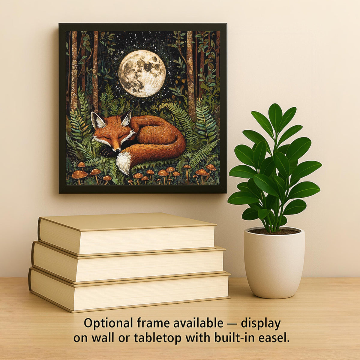 Moon Fox Stained Glass Style Ceramic Art Tile: Night Sky Wall Decor Mystical Home Decor Celestial Wall Art Boho Fox Woodland Moon Celesti