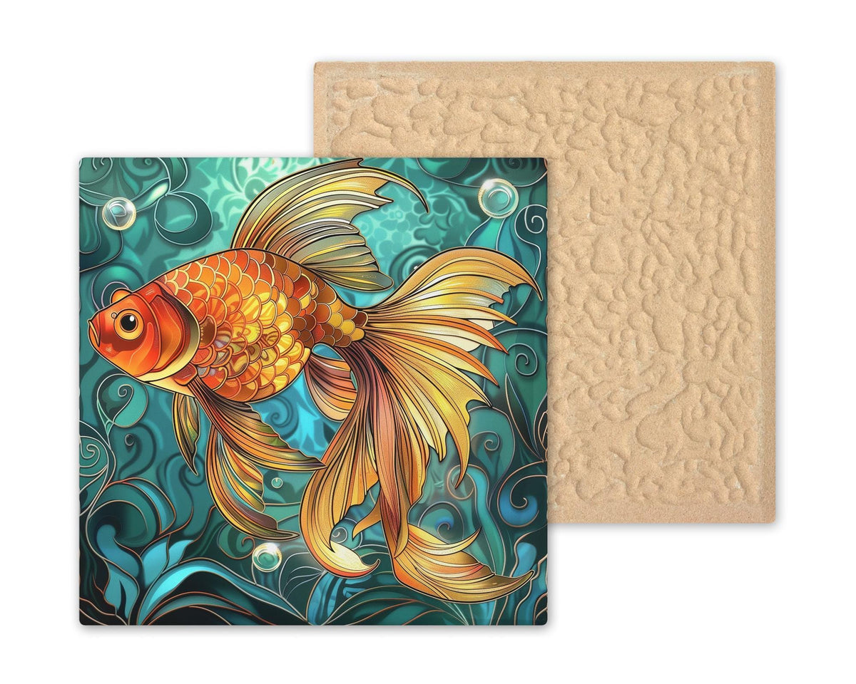 Goldfish Ceramic Art Tile: Zen Wall Decor Meditation Gift Yoga Home Decor Wall Art Japanese Fish Pond Aquatic Koi Zen Art