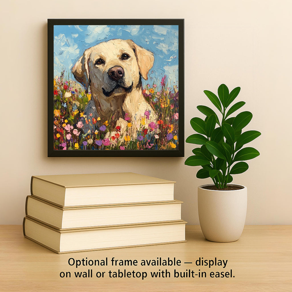 Yellow Lab Memorial Ceramic Art Tile – Dog Remembrance Rainbow Bridge Wall Decor, Labrador Oil Painting Pet Loss Keepsake
