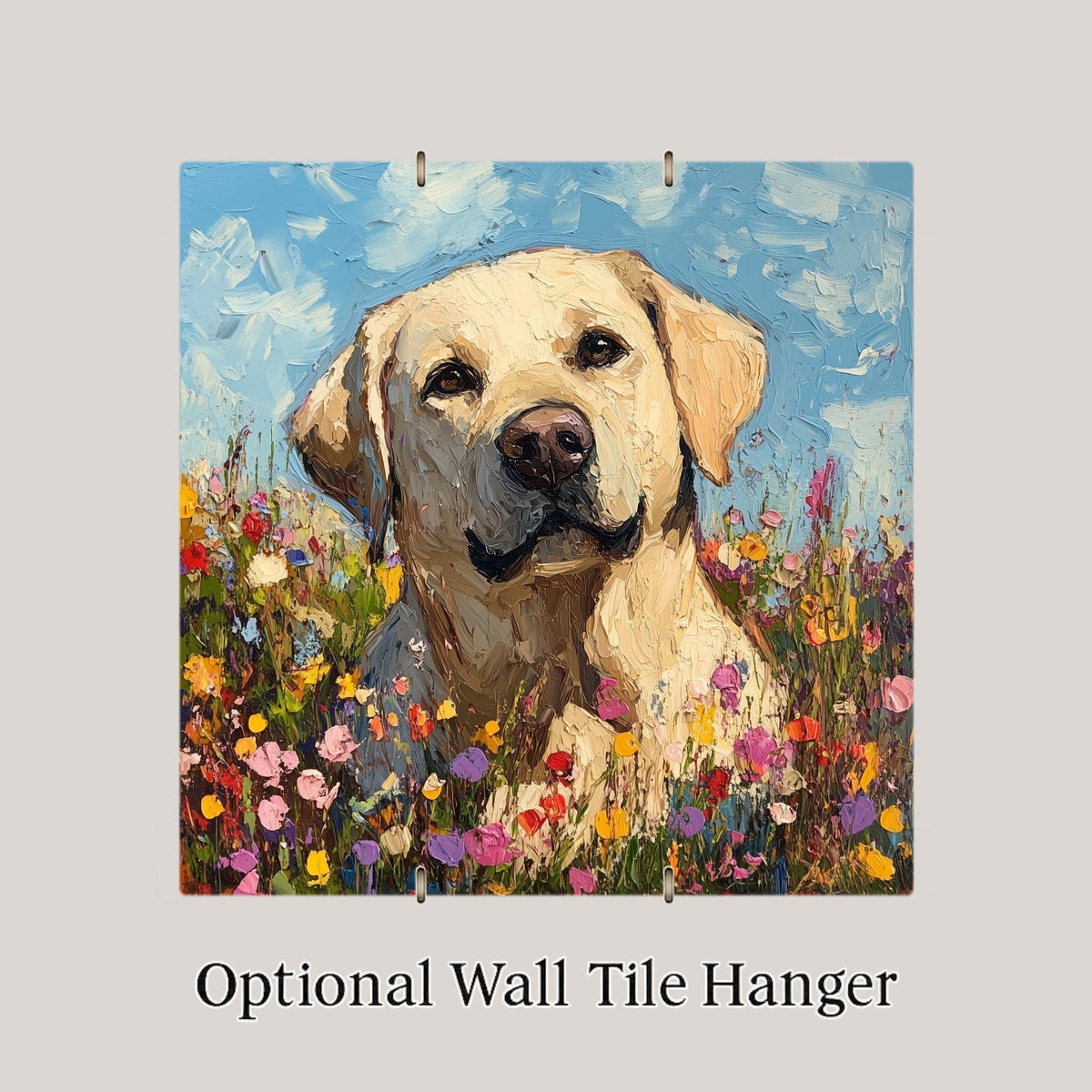 Yellow Lab Memorial Ceramic Art Tile – Dog Remembrance Rainbow Bridge Wall Decor, Labrador Oil Painting Pet Loss Keepsake