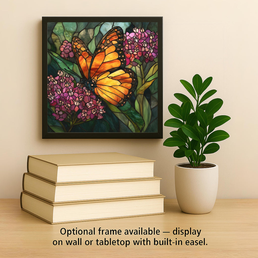 Monarch Butterfly Wall Art Ceramic Tile Stained Glass Style Floral Decor Orange Butterfly Garden Art Cottage Gift Tile