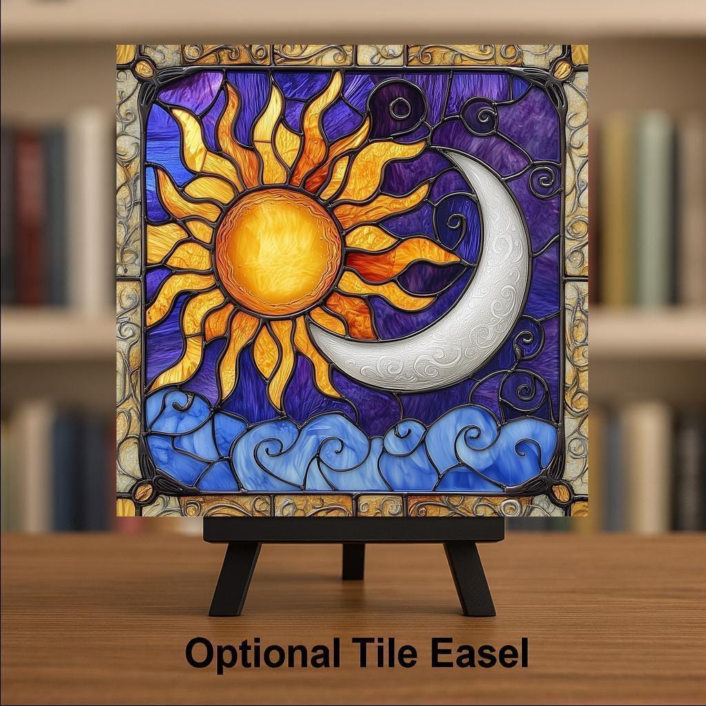 Celestial Sun Moon Wall Art Ceramic Tile Cosmic Gift Handmade Decor Boho Art Spiritual Lover Gift Tile