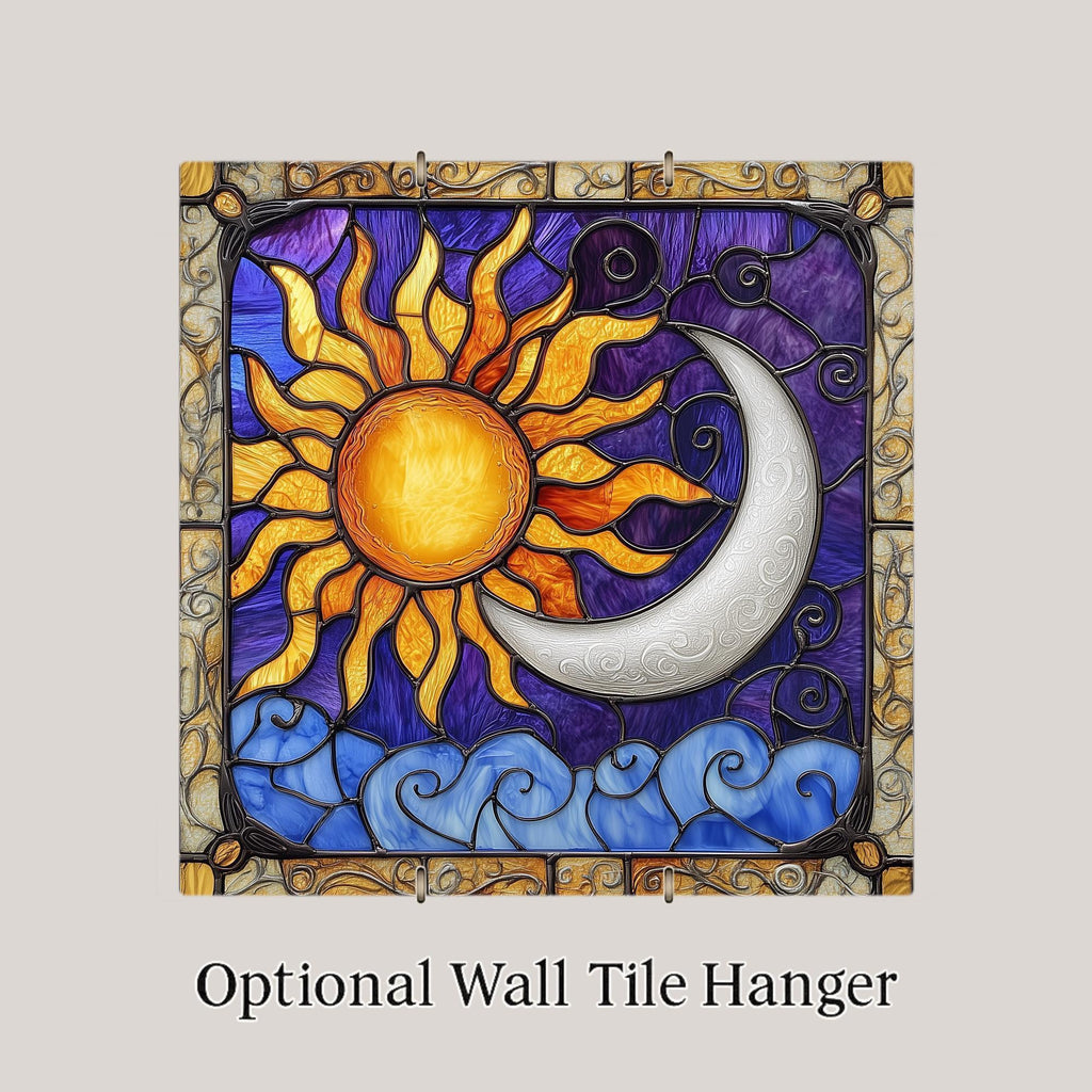 Celestial Sun Moon Wall Art Ceramic Tile Cosmic Gift Handmade Decor Boho Art Spiritual Lover Gift Tile