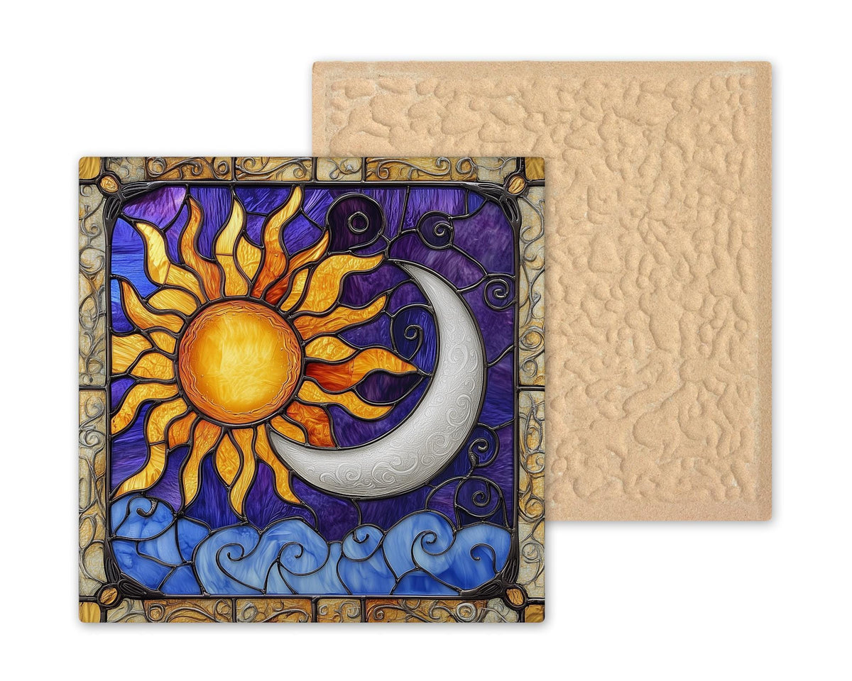 Celestial Sun Moon Wall Art Ceramic Tile Cosmic Gift Handmade Decor Boho Art Spiritual Lover Gift Tile