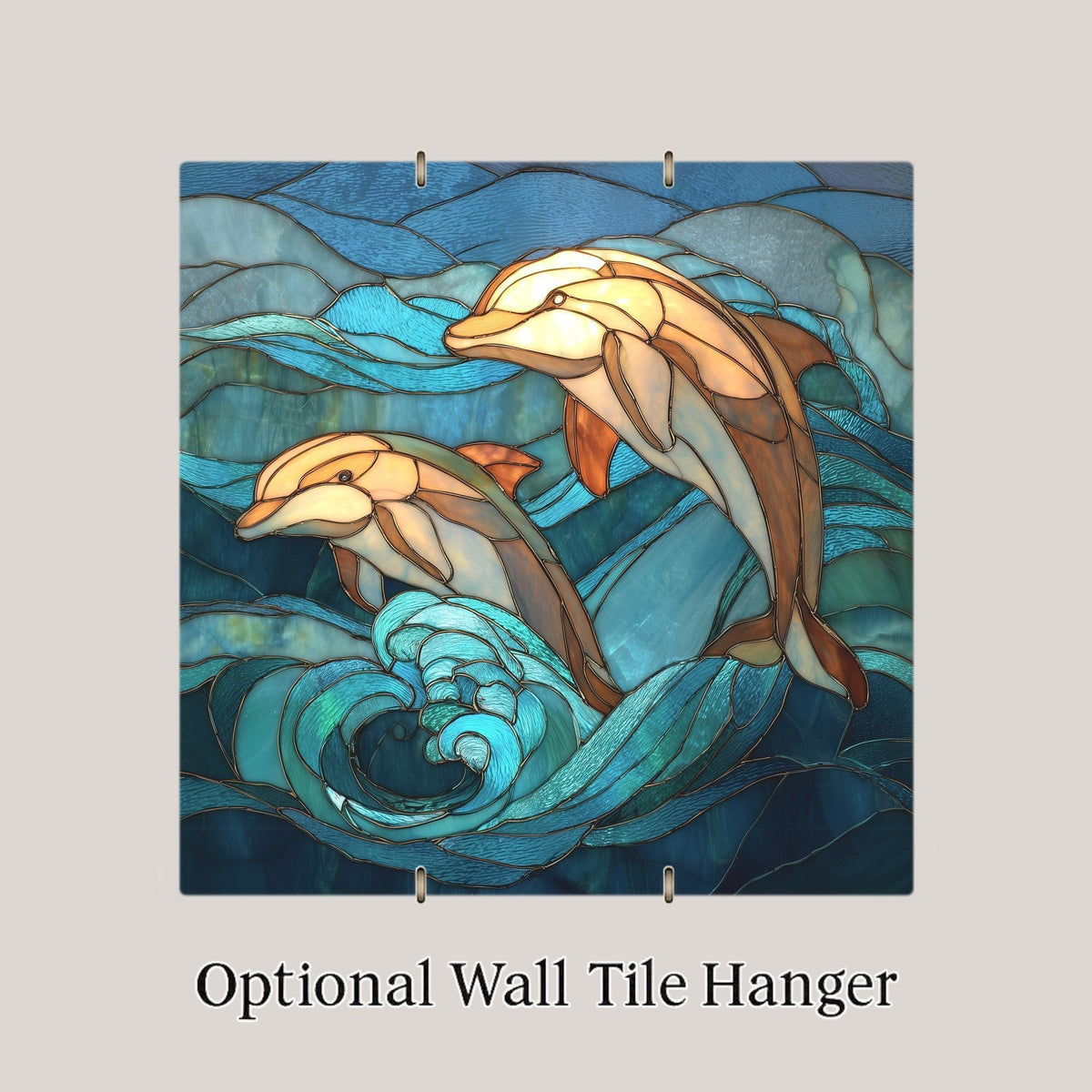 Dolphin Wall Art Ceramic Tile Stained Glass Style Ocean Gift Coastal Waves Decor Nature Art Wildlife