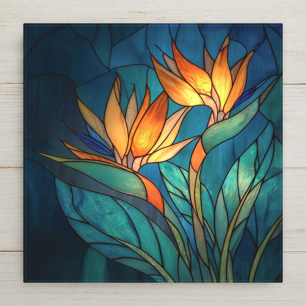 Bird of Paradise Wall Art Ceramic Tile Tropical Gift Stained Glass Style Decor Exotic Bird Art Nature Lover Gift Tile