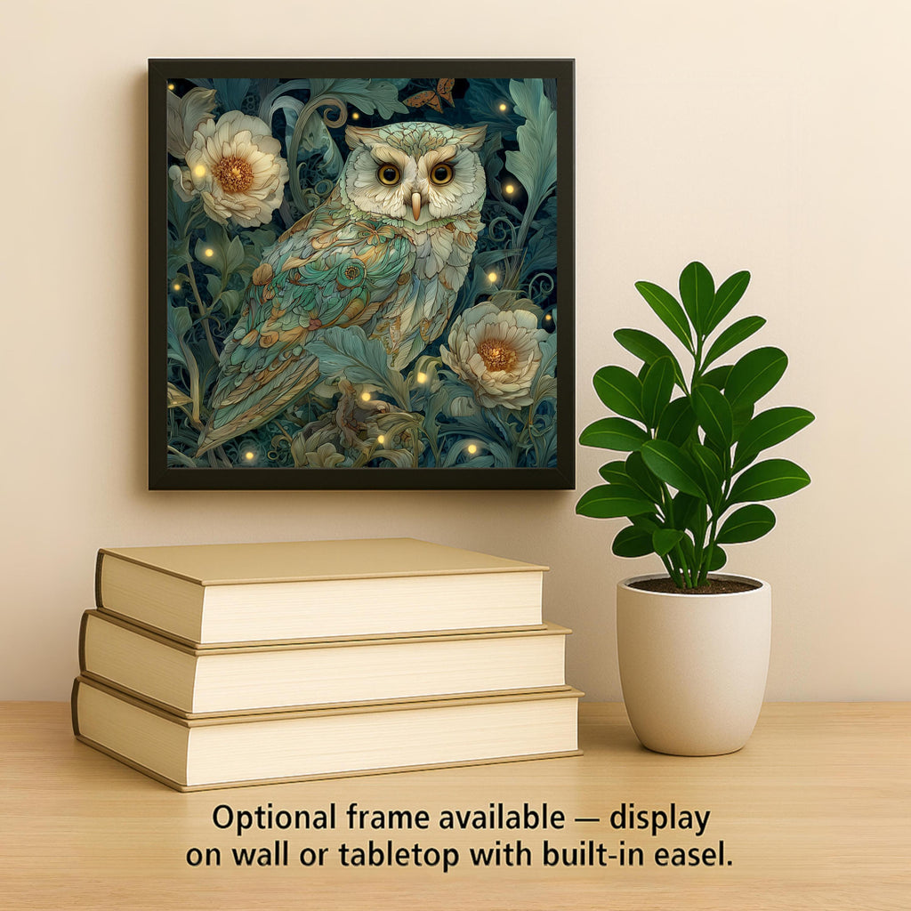 Owl Stained Glass Style Ceramic Art Tile – Botanical Nature Wall Decor, Woodland Owl Lover Gift
