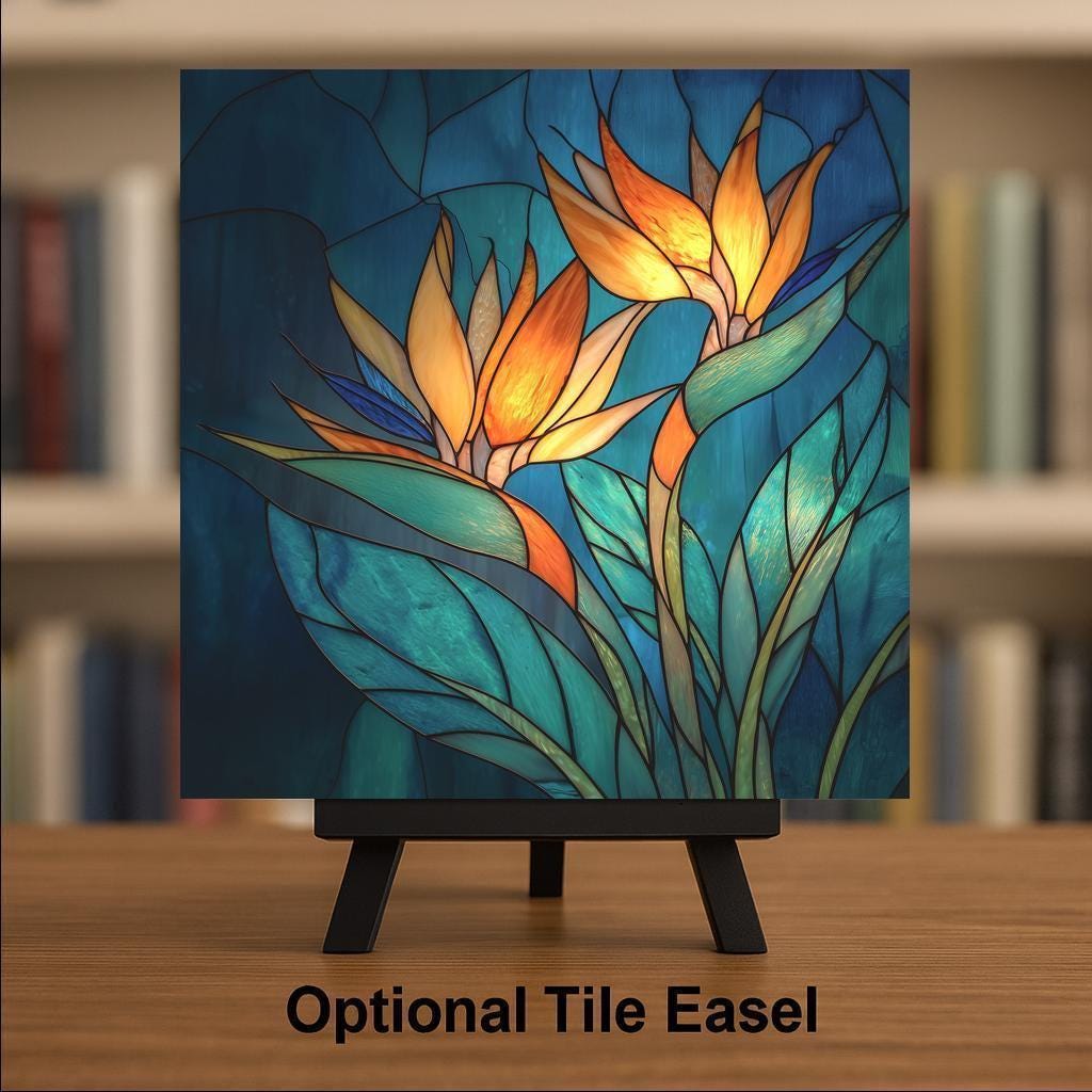 Bird of Paradise Wall Art Ceramic Tile Tropical Gift Stained Glass Style Decor Exotic Bird Art Nature Lover Gift Tile