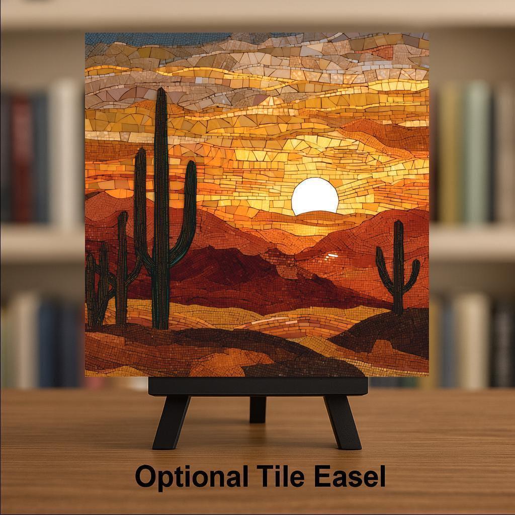 Desert Sunset Wall Art Ceramic Tile Southwest Gift Stained Glass Decor Arizona Art Desert Lover Home Gift Tile