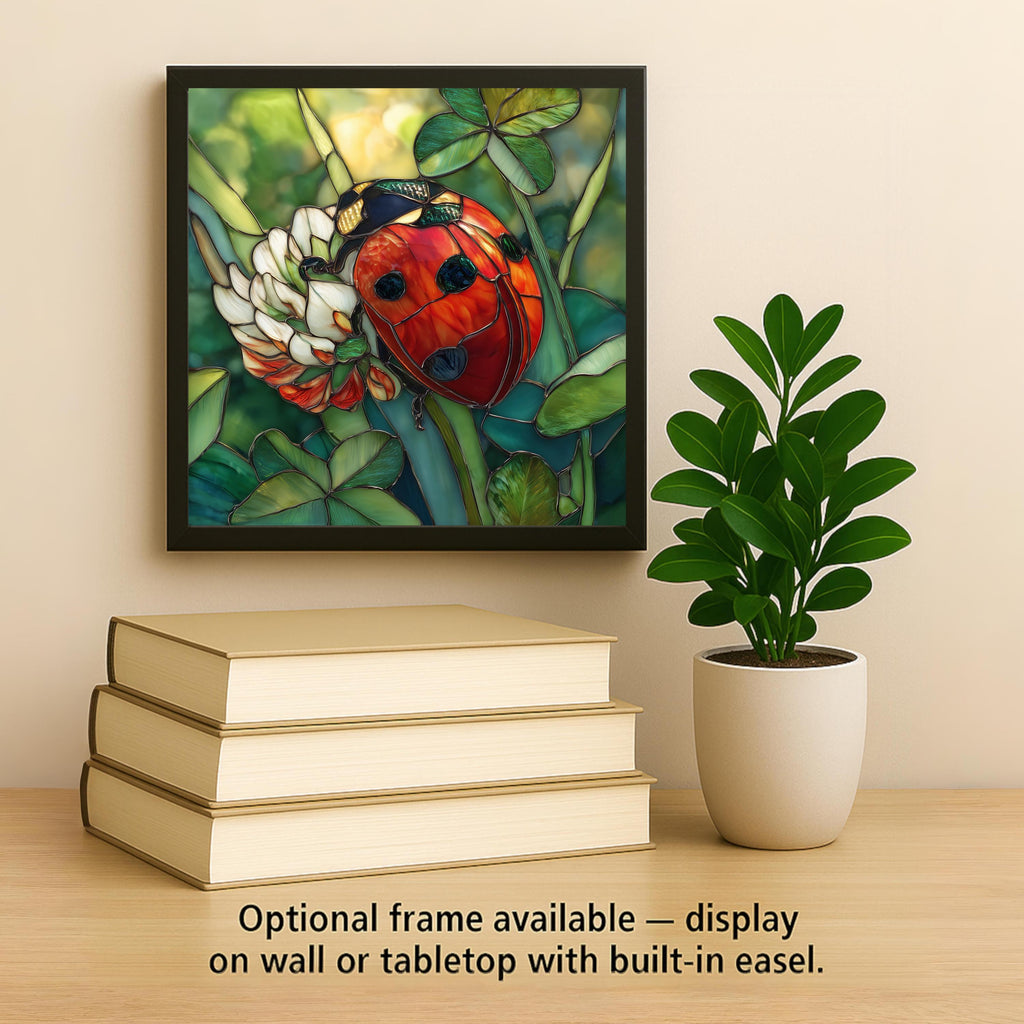 Ladybug Wall Art Ceramic Tile Stained Glass Style Clover Decor Lucky Garden Insect Art Cottagecore Gift Tile