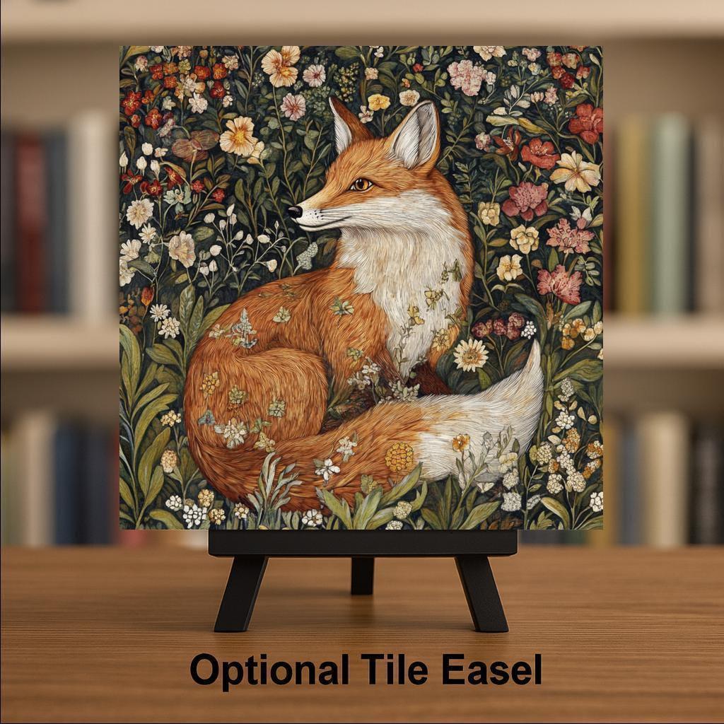 Fox Wall Art Ceramic Tile William Morris Gift Art Nouveau Fox Lover Woodland Decor Botanical Nature Fox Art