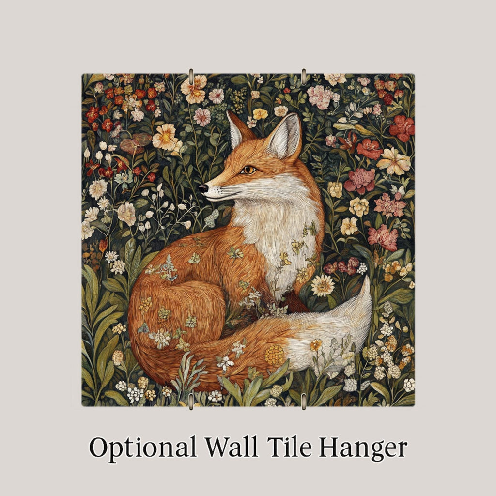 Fox Wall Art Ceramic Tile William Morris Gift Art Nouveau Fox Lover Woodland Decor Botanical Nature Fox Art