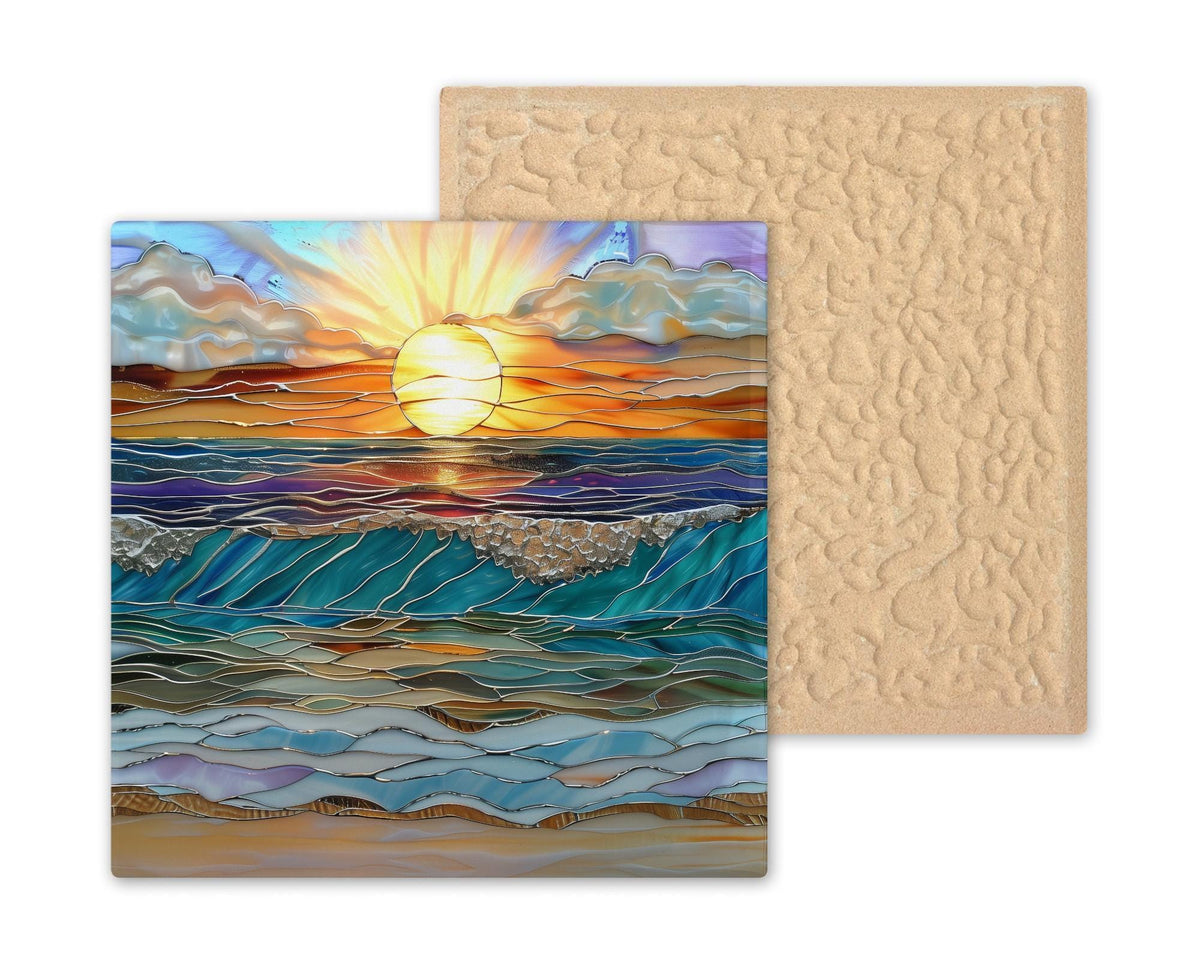 Ocean Waves Wall Art Ceramic Tile Sunset Coastal Gift Beach House Decor Wave Nature Art Place Identity