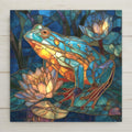 Teal and gold frog tile art inspired by nature’s calm beauty. Perfect for wall art, wall decor, or tabletop display. Printed permanently on ceramic for lasting color. Optional tile wall hanger, easel tile stand, cork backing, and premium frame available.