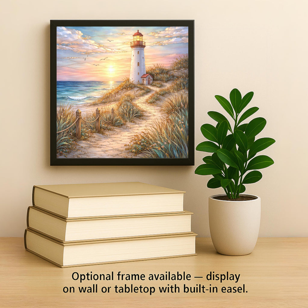 Seaside Lighthouse Wall Art Ceramic Tile Coastal Path Gift Sunset Decor Nature Art Lighthouse Lover Gift Tile