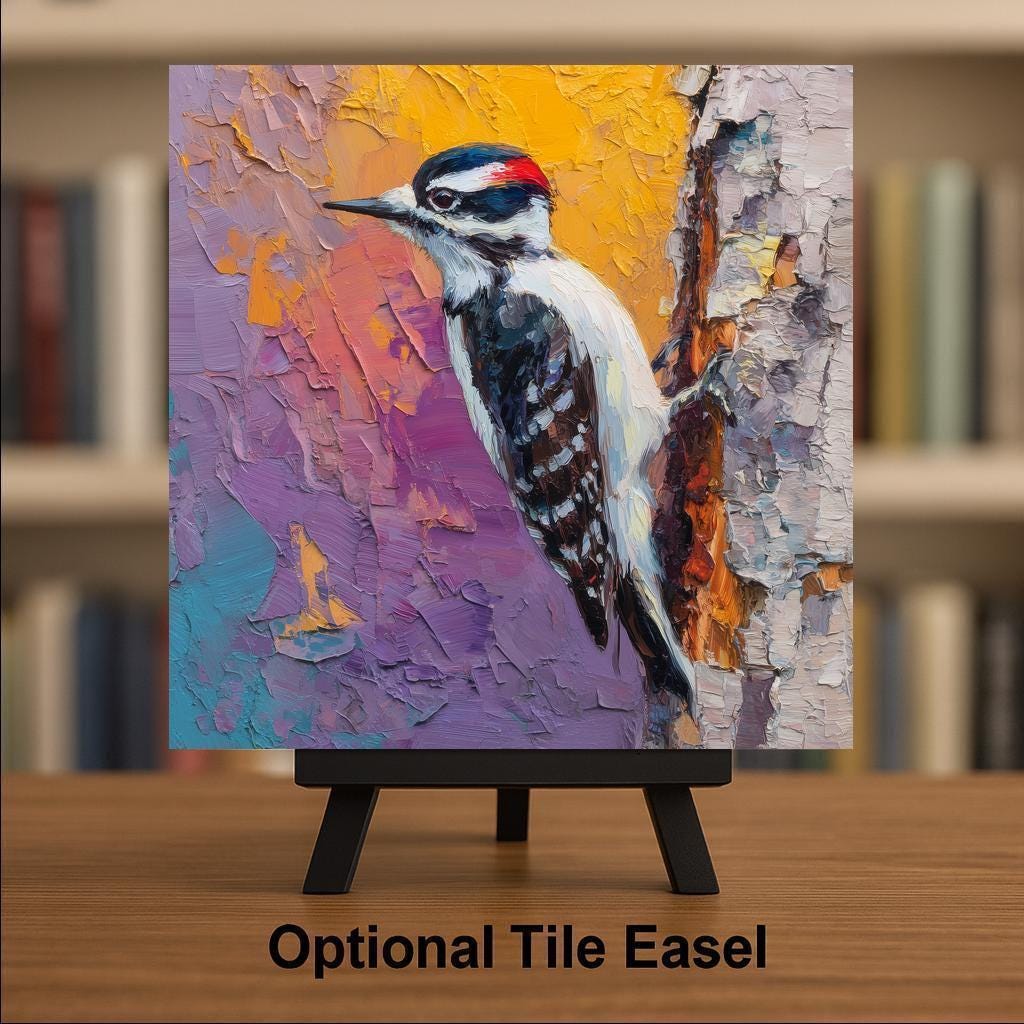 Palette Knife Woodpecker Wall Art Ceramic Tile Bird Lover Gift Palette Style Decor Nature Art Birdwatcher Gift Tile