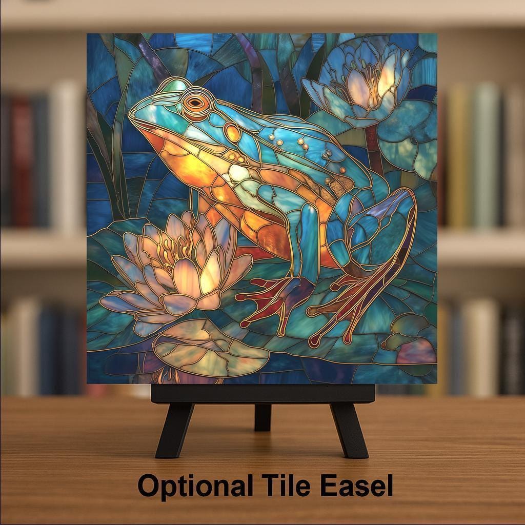 Frog Wall Art Ceramic Tile Frog Lover Gift Bathroom Decor Pond Art Nature Gift Lily Pad Art Frog Tile