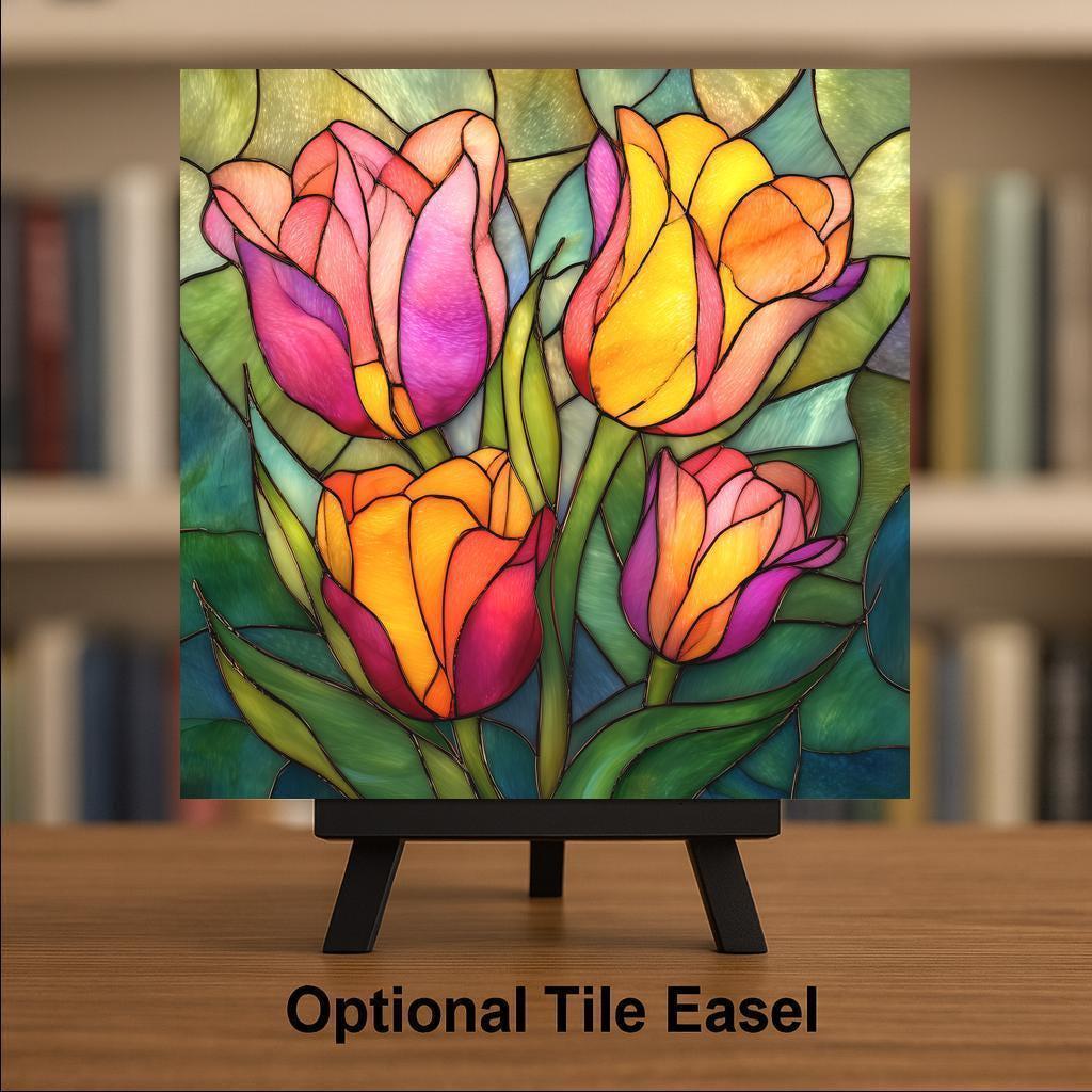 Tulip Wall Art Ceramic Tile Colorful Floral Gift Botanical Spring Decor Cottage Garden Art Tulip Lover Gift Tile