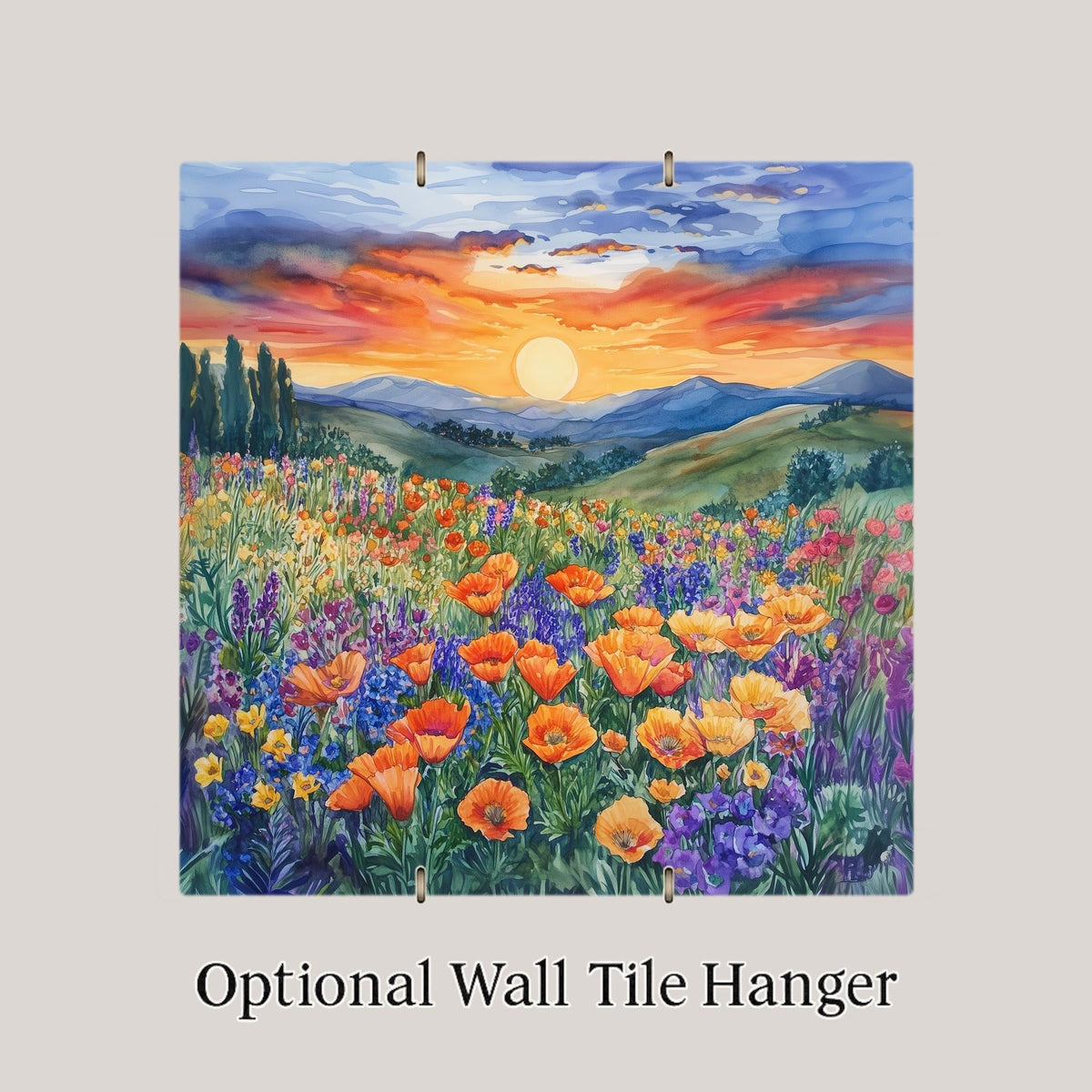 California Poppies Sunset Wall Art Ceramic Tile Nature Gift Wildflower Decor Golden Poppy Art State Flower Gift Tile