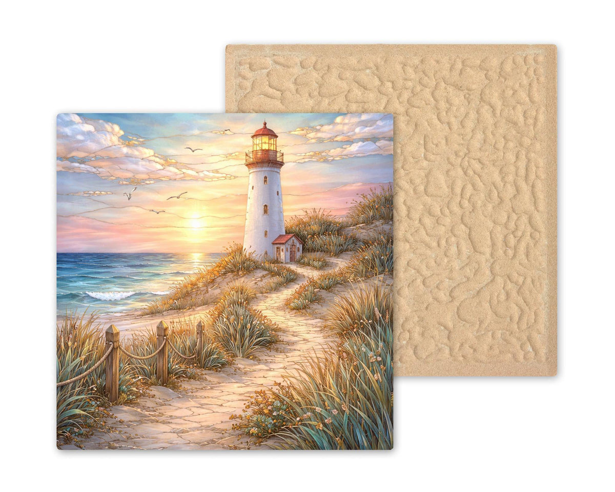 Seaside Lighthouse Wall Art Ceramic Tile Coastal Path Gift Sunset Decor Nature Art Lighthouse Lover Gift Tile