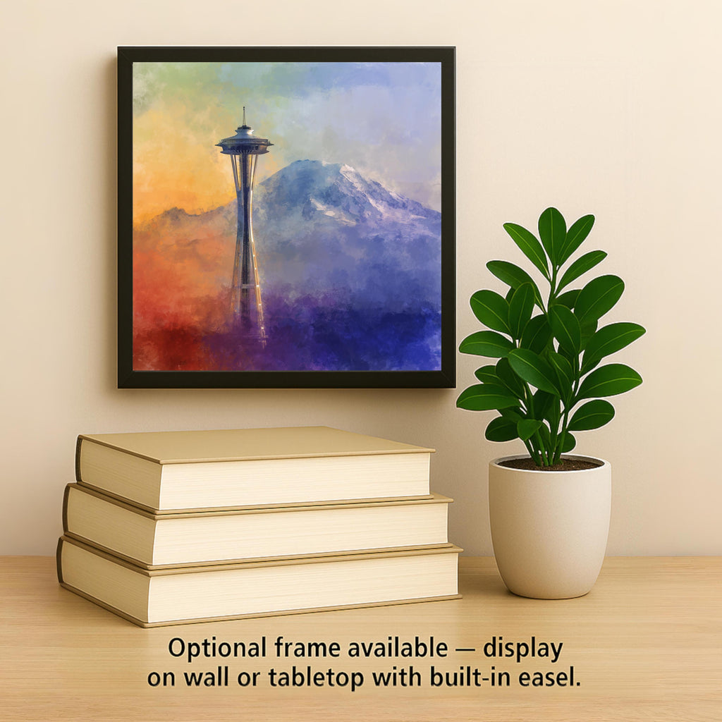 Space Needle Wall Art Ceramic Tile Seattle Gift Pacific Northwest Decor PNW Landmark Art Mount Rainier Gift Tile