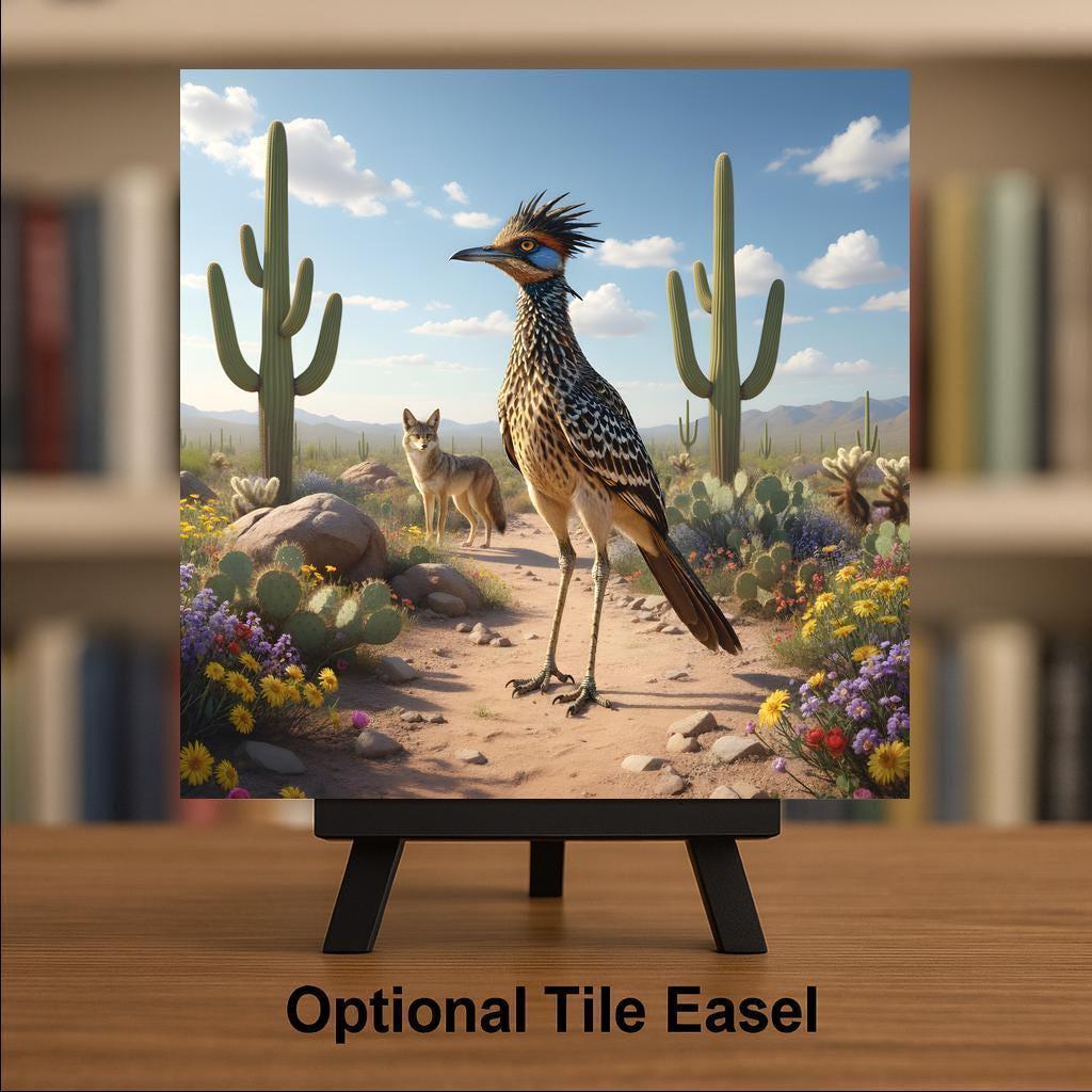 Roadrunner Coyote Wall Art Ceramic Tile Southwestern Desert Decor Arizona Wildlife Cabin Wall Decor Accent Tile