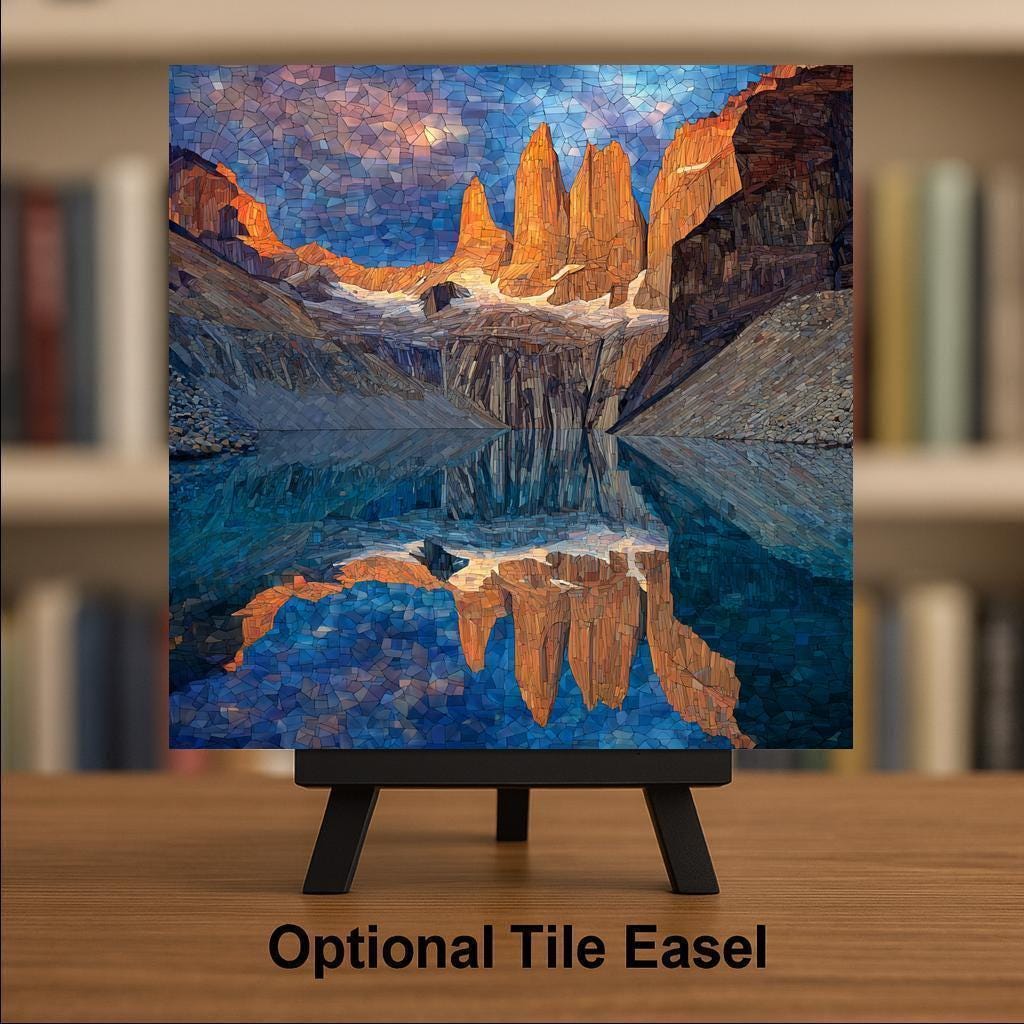 Torres del Paine Wall Art Ceramic Tile Patagonia Gift Alpine Lake Decor South America Art Travel Lover Gift Tile