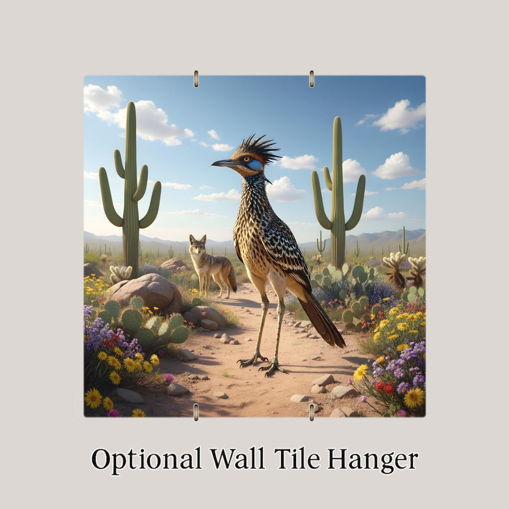 Roadrunner Coyote Wall Art Ceramic Tile Southwestern Desert Decor Arizona Wildlife Cabin Wall Decor Accent Tile
