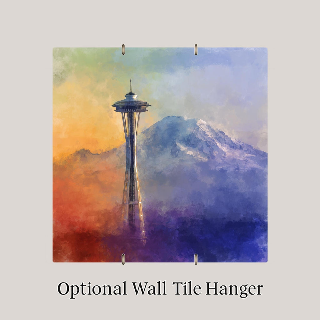 Space Needle Wall Art Ceramic Tile Seattle Gift Pacific Northwest Decor PNW Landmark Art Mount Rainier Gift Tile