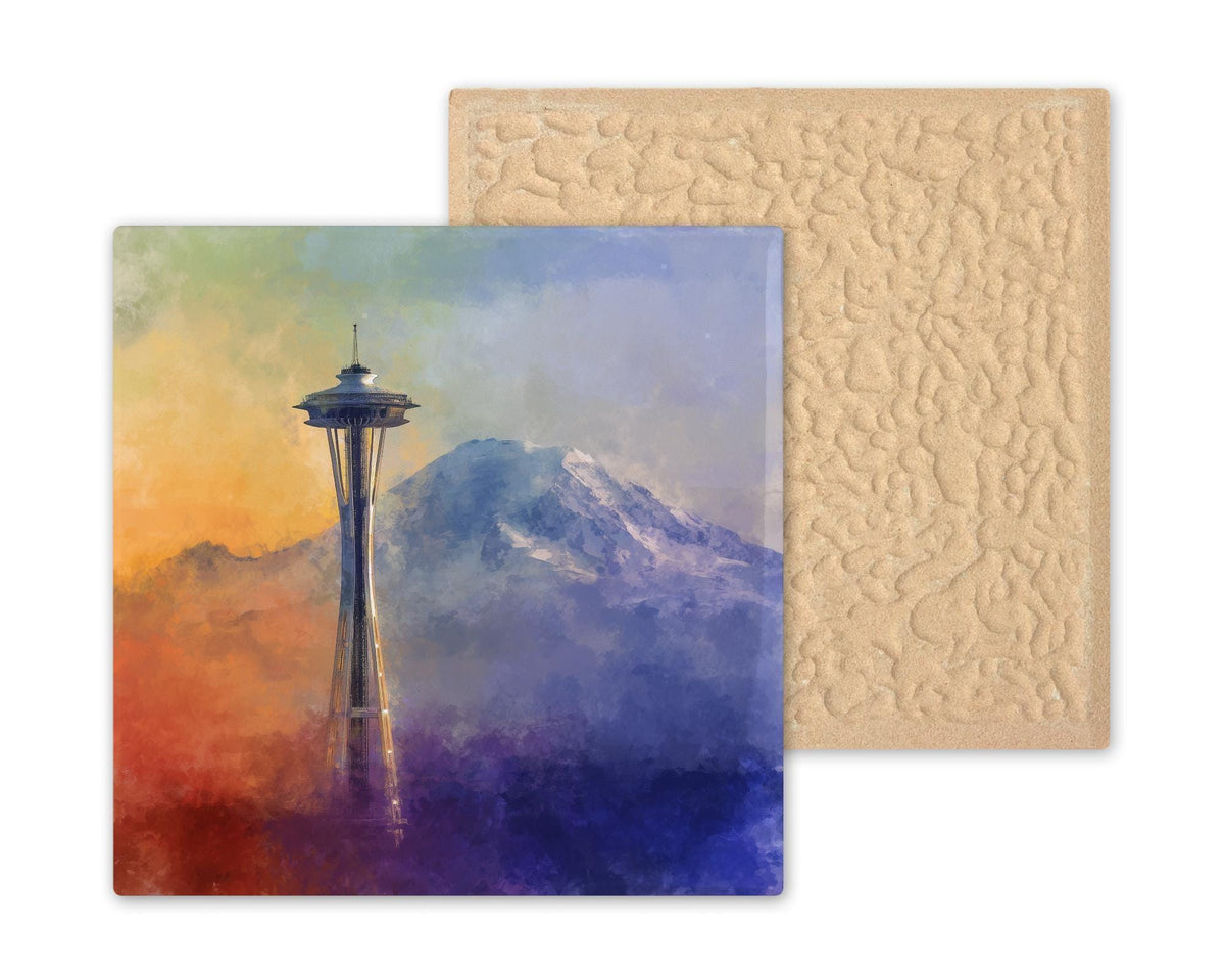 Space Needle Wall Art Ceramic Tile Seattle Gift Pacific Northwest Decor PNW Landmark Art Mount Rainier Gift Tile