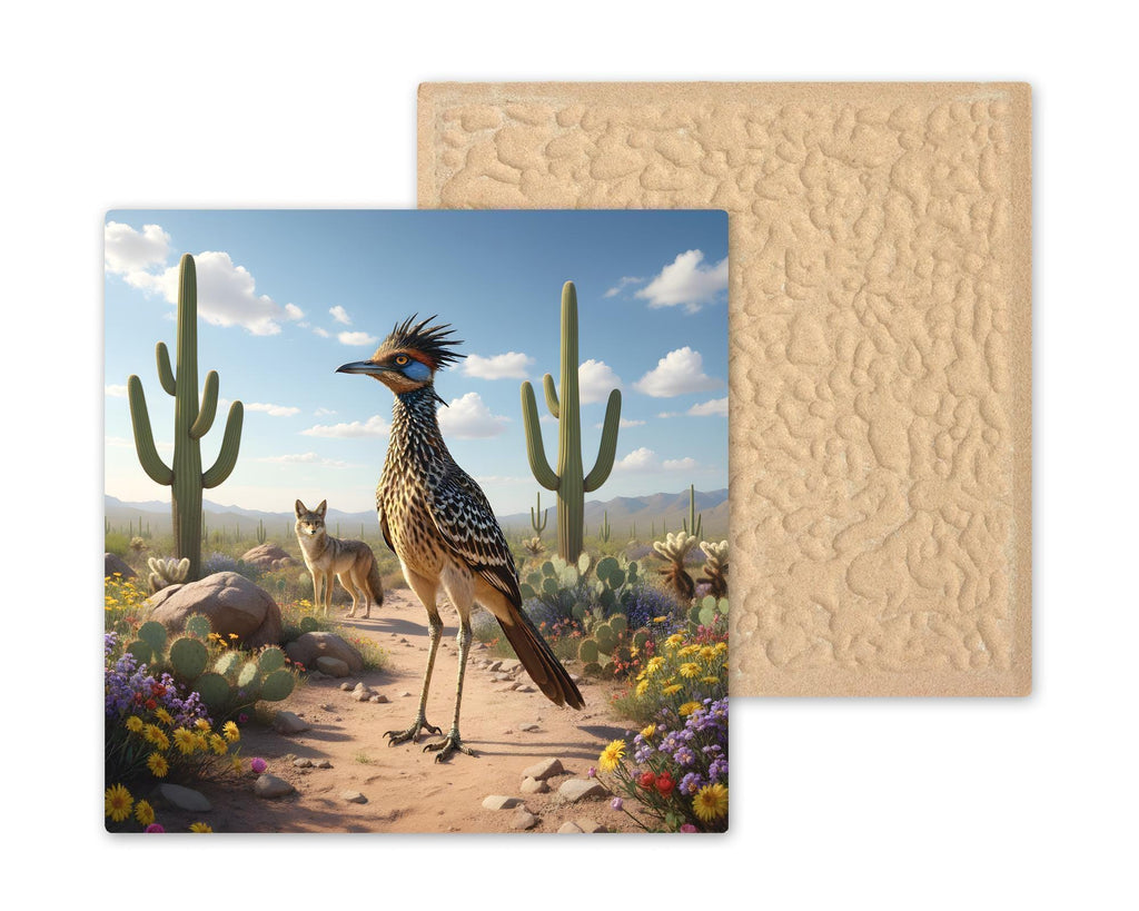 Roadrunner Coyote Wall Art Ceramic Tile Southwestern Desert Decor Arizona Wildlife Cabin Wall Decor Accent Tile