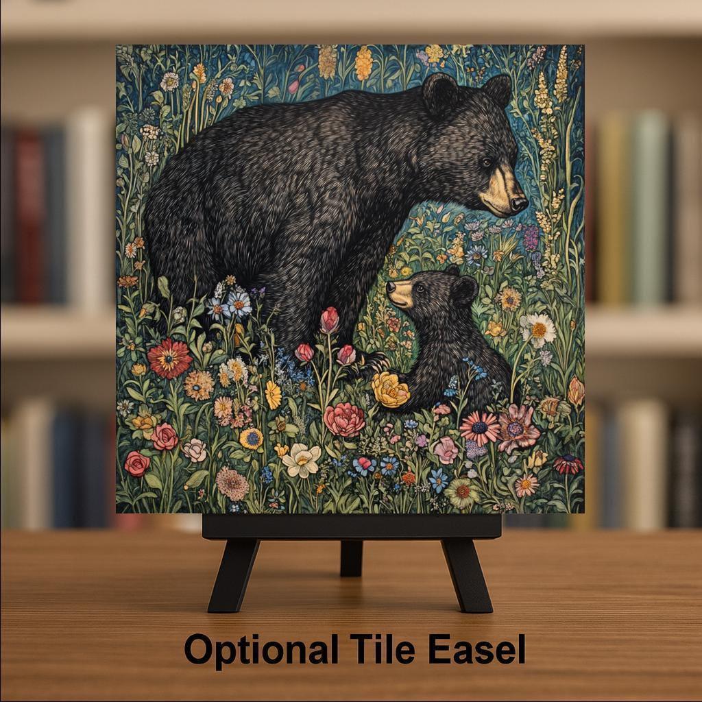 Black Bear Cub Wall Art Ceramic Tile Woodland Gift Art Nouveau Decor Wildlife Nature Art Cabin Lover Gift Tile