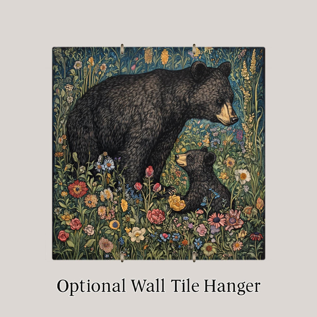 Black Bear Cub Wall Art Ceramic Tile Woodland Gift Art Nouveau Decor Wildlife Nature Art Cabin Lover Gift Tile