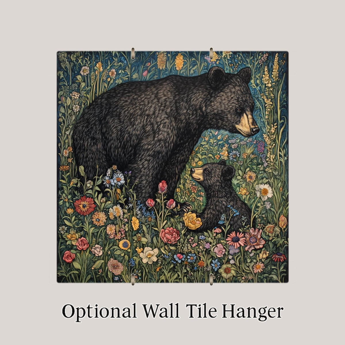 Black Bear Cub Wall Art Ceramic Tile Woodland Gift Art Nouveau Decor Wildlife Nature Art Cabin Lover Gift Tile