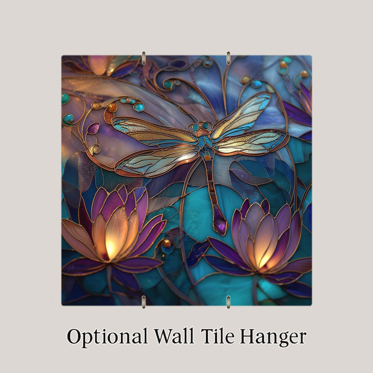 Dragonfly Lotus Wall Art Ceramic Tile Garden Gift Botanical Decor Dragonfly Lover Art Nature Gift Tile