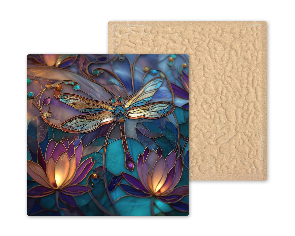 Dragonfly Lotus Wall Art Ceramic Tile Garden Gift Botanical Decor Dragonfly Lover Art Nature Gift Tile