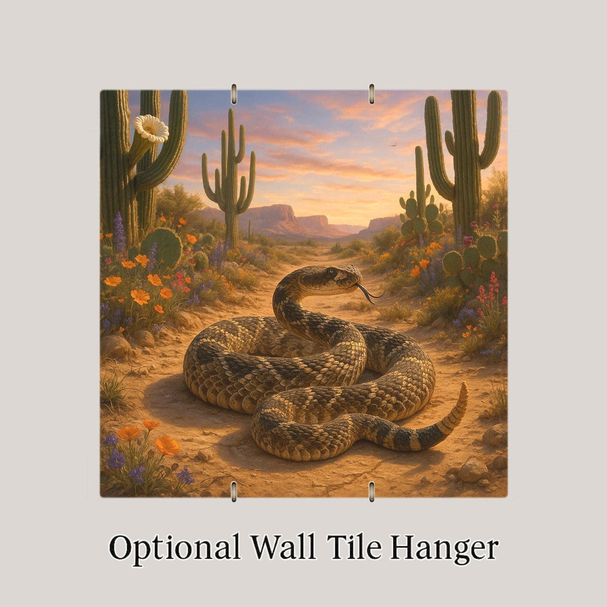 Rattlesnake Wall Art Ceramic Tile Stained Glass Style Southwest Wildlife Gift Desert Nature Decor Art