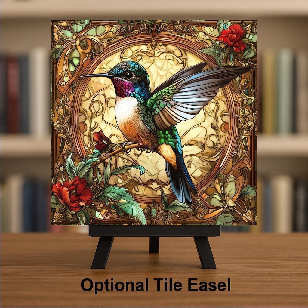 Hummingbird Art Nouveau Ceramic Art Tile: Nature Wall Decor Art Lover Gift Home Decor Wall Art