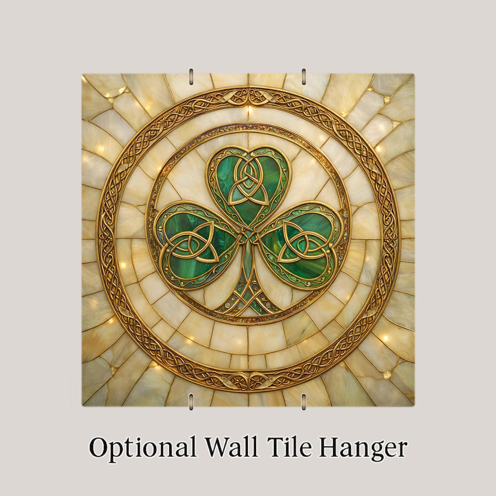 Celtic Shamrock Heritage Wall Art Ceramic Tile – Stained Glass Style, Irish Symbol Home Decor