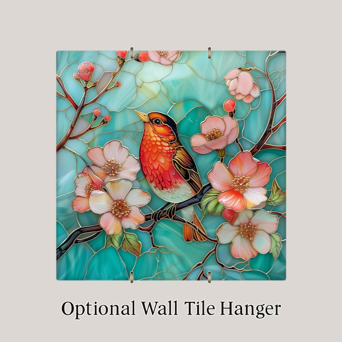 Red Robin Wall Art Ceramic Tile Cherry Blossom Bird Lover Gift Birdwatcher Decor Spring Garden Songbird Gift Accent Tile