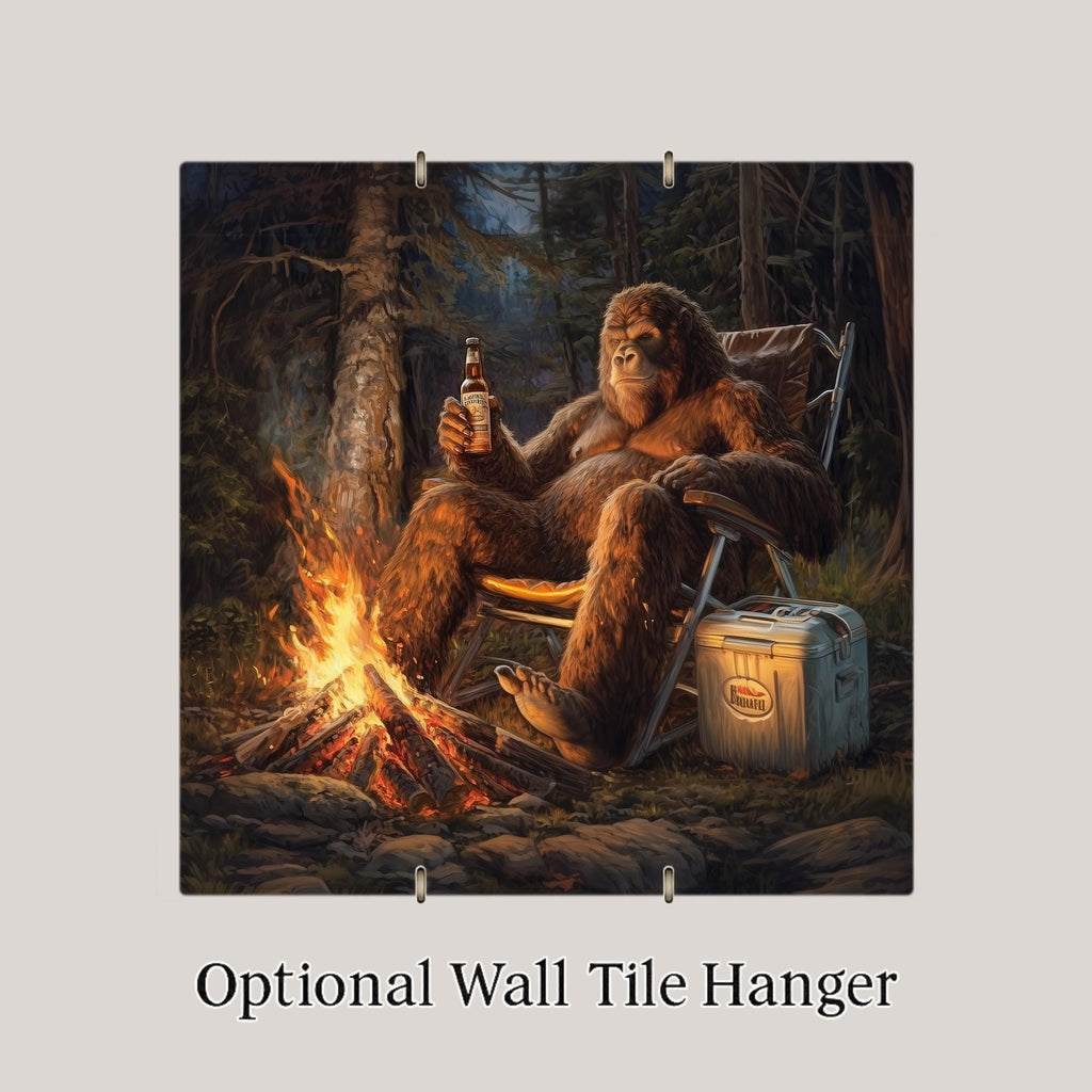 Bigfoot Wall Art Ceramic Tile Funny Sasquatch Camping Decor Campfire Beer Man Cave Art Cabin Bigfoot Lover Tile