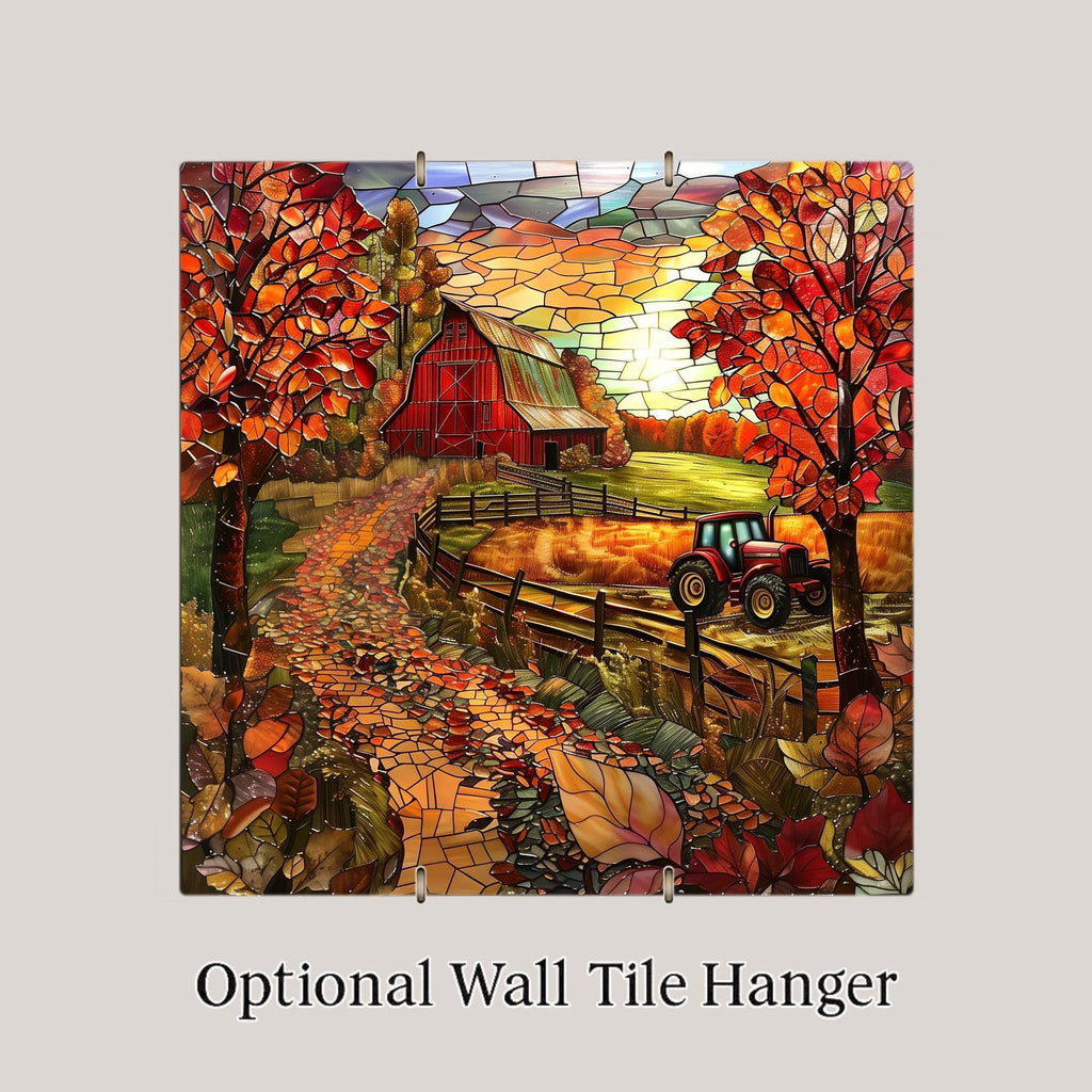 Tractor Wall Art Ceramic Tile Farmhouse Gift Kitchen Decor Barn Art Country Home Gift Autumn Farm Tile