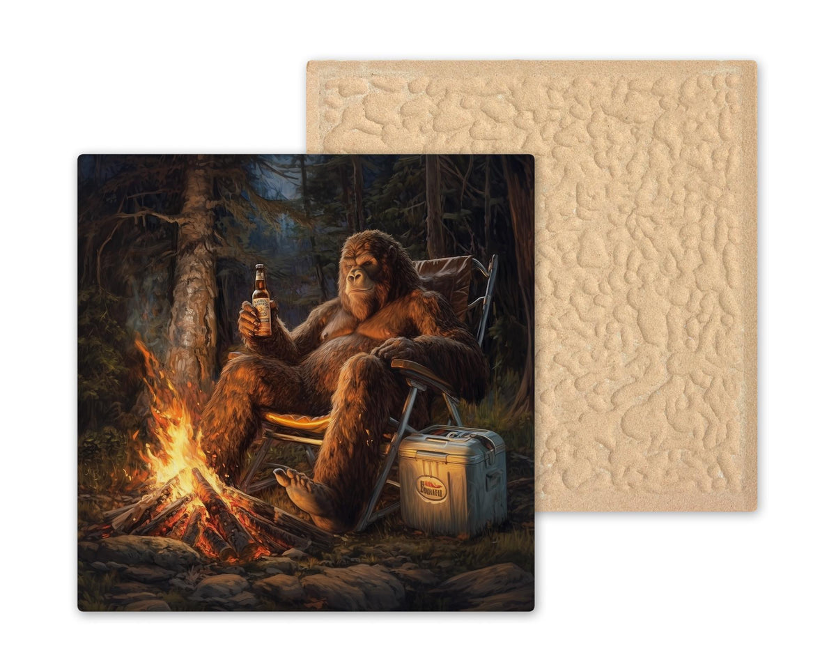 Bigfoot Wall Art Ceramic Tile Funny Sasquatch Camping Decor Campfire Beer Man Cave Art Cabin Bigfoot Lover Tile