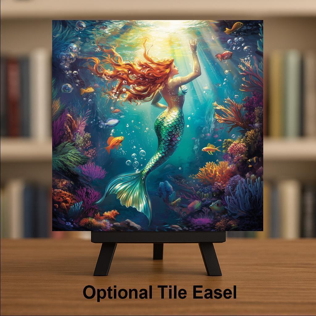 Mermaid Wall Art Ceramic Tile Nautical Coastal Decor Ocean Beach House Bathroom Sea Fantasy Maritime Nature Art