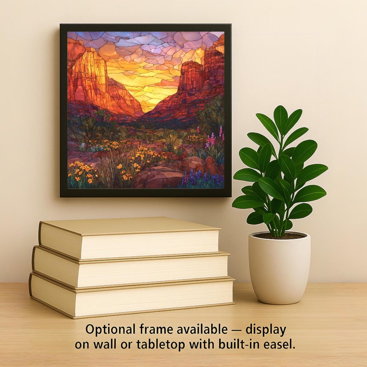 Sedona Red Rock Ceramic Tile Wall Art - Stained Glass Style Desert Landscape Statement Decor for Southwest Home