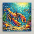 Whimsical lobster ceramic tile wall art in a colorful stained glass–style design. Perfect for coastal nursery decor, beach house wall decor, or playful ocean-themed home decor. This is a permanent printed design on ceramic tile, not real stained glass or mosaic. Optional display upgrades include a tile wall hanger, easel tile stand, cork backing, or premium frame.