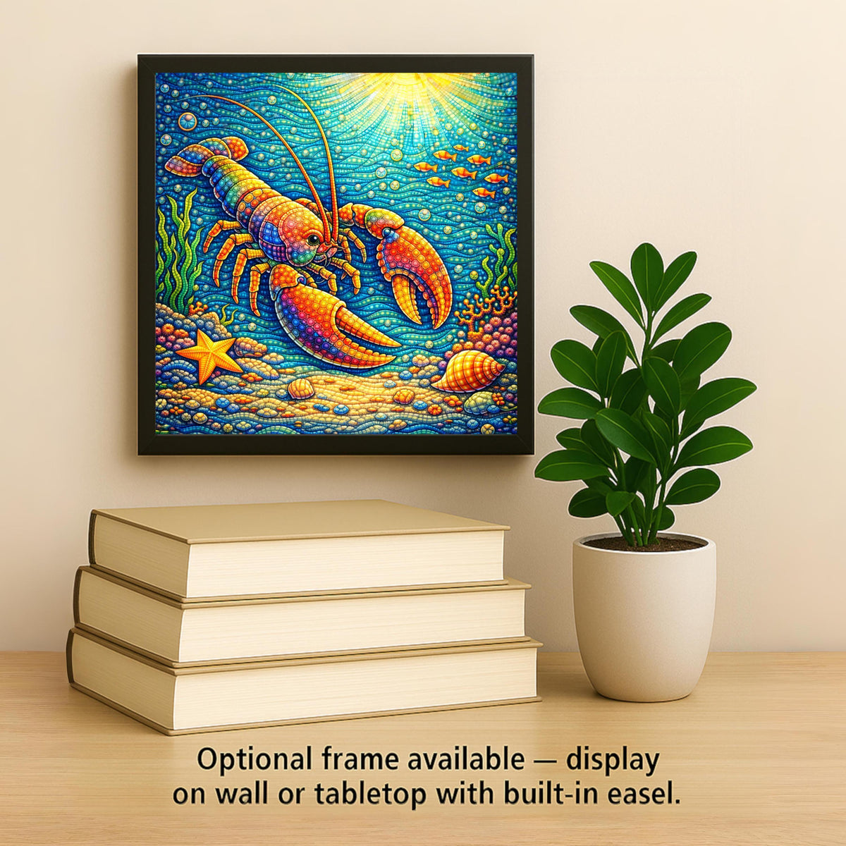 Lobster Wall Art Ceramic Tile Stained Glass Style Coastal Gift Nursery Decor Whimsical Ocean Nature
