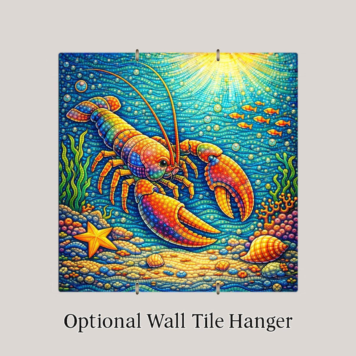 Lobster Wall Art Ceramic Tile Stained Glass Style Coastal Gift Nursery Decor Whimsical Ocean Nature